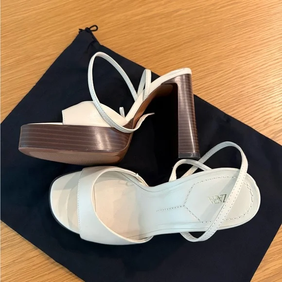 Zara Cream leather Strappy Heel platform Sandals. Like new - Picture 3 of 4